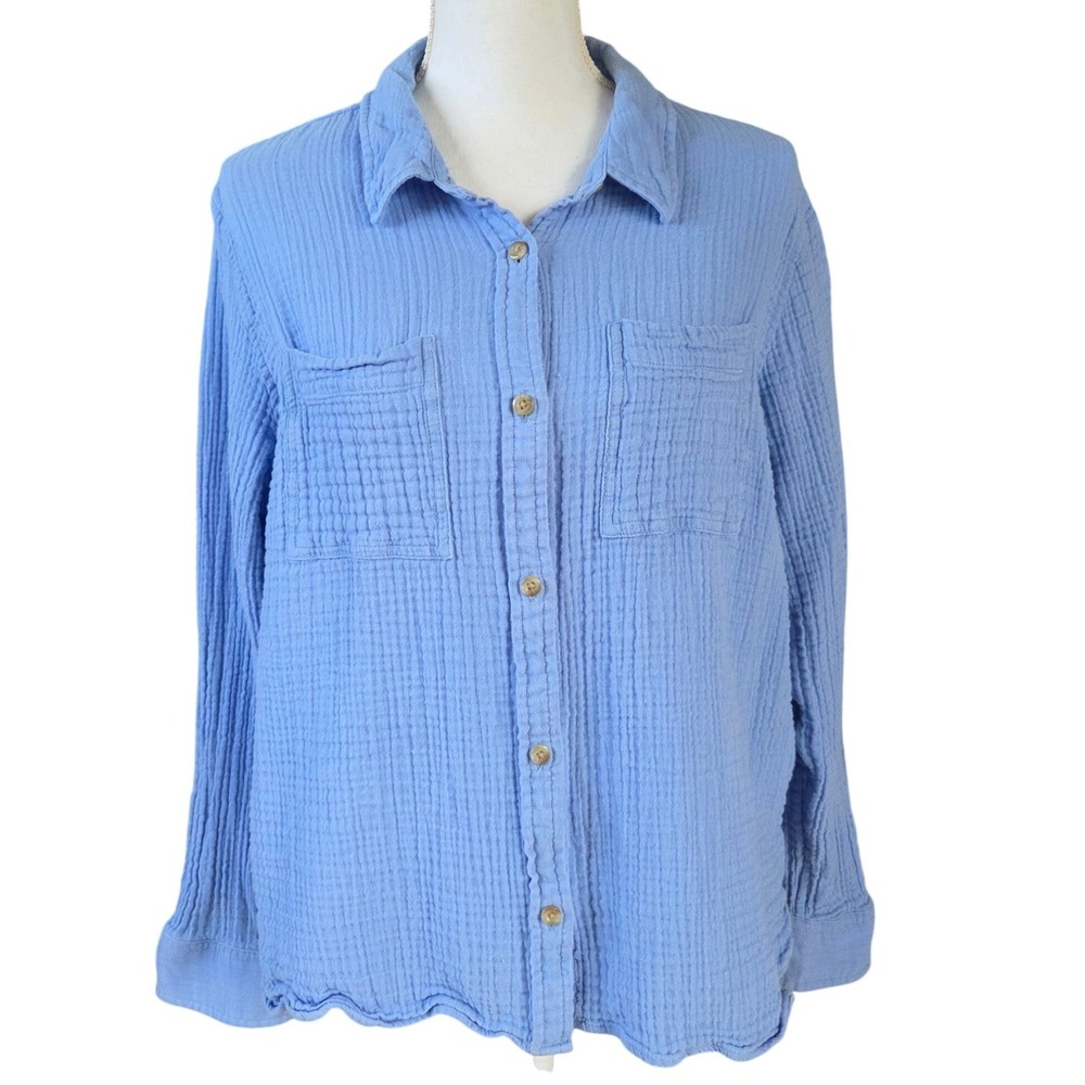 LL Bean Womens XL Petite Light Blue Gauze Cotton Button Down 100% Cotton Shirt - Picture 2 of 12